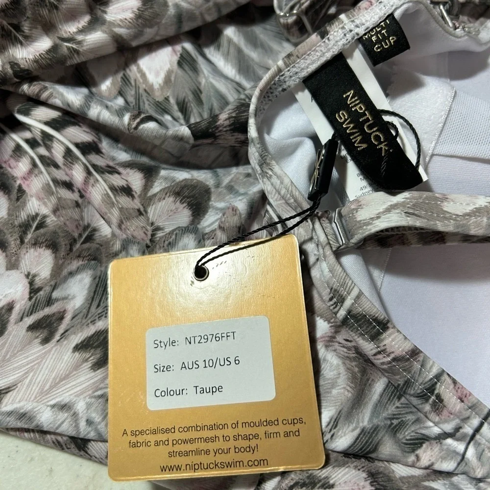 New Niptuck Swim Feathered Fantasy Colette One Piece Swimsuit 6 Gray Pink BNWT - Picture 3 of 6